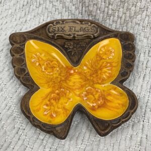 Vintage Six Flags Ashtray Treasure Craft Butterfly USA Amusement Park orange